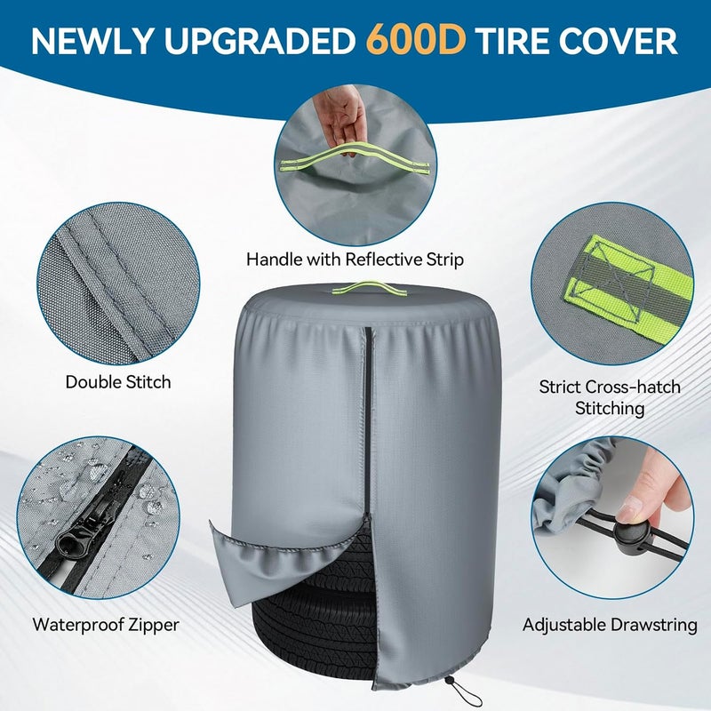 Tuszom Durable 600D Tire Storage Bag,Large Tyre Dust Protective Cover with Waterproof Zipper, Spare Stack Storage Tire Cover for Indoor/Outdoor Use,Universal Fits Trucks,SUV,Jeep,Car,Trailer,RV,Camper Wheels - Image 3